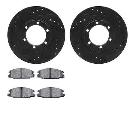 8502-37000, Rotors-Drilled And Slotted-Black With 5000 Advanced Brake Pads, Zinc Coated